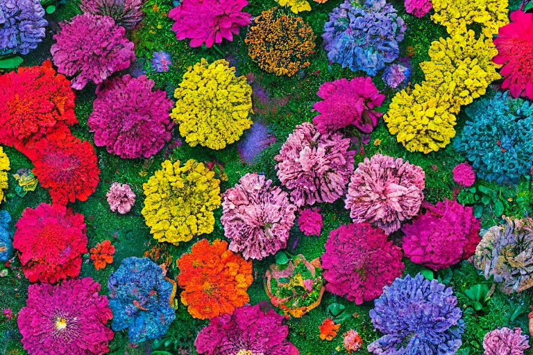 Image similar to colorful flowers seen from orbit, high resolution