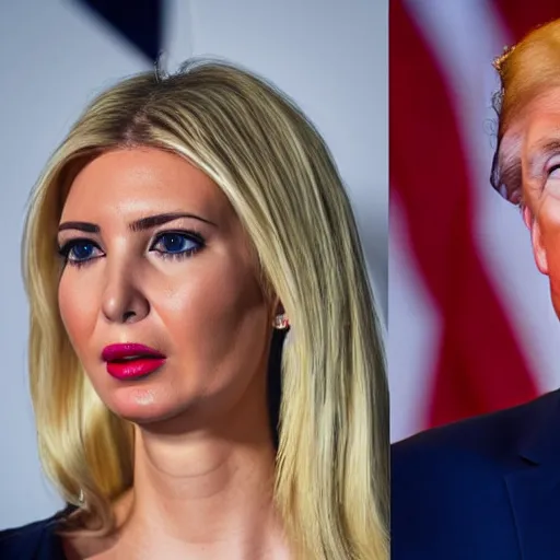 Image similar to Donald Trump and Ivanka Trump as conjoined twins, AP news photo, photorealistic,8k, XF IQ4, 150MP, 50mm, F1.4, ISO 200, 1/160s, natural light