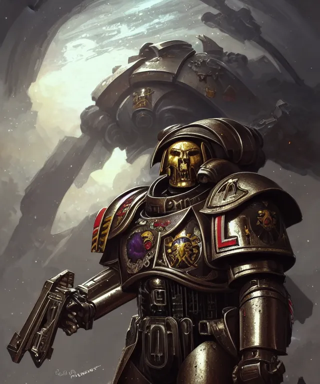 Image similar to Sir Keir Starmer as a Warhammer 40k Space Marine, portrait, fantasy, intricate, elegant, highly detailed, digital painting, artstation, concept art, smooth, sharp focus, illustration, art by artgerm and greg rutkowski and alphonse mucha