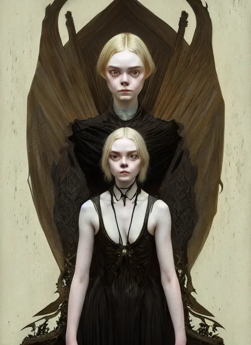 Image similar to symmetry!! portrait of elle fanning in dark souls, horror, fashion, dark!! intricate, elegant, highly detailed, digital painting, artstation, concept art, smooth, sharp focus, illustration, art by artgerm and greg rutkowski and alphonse mucha