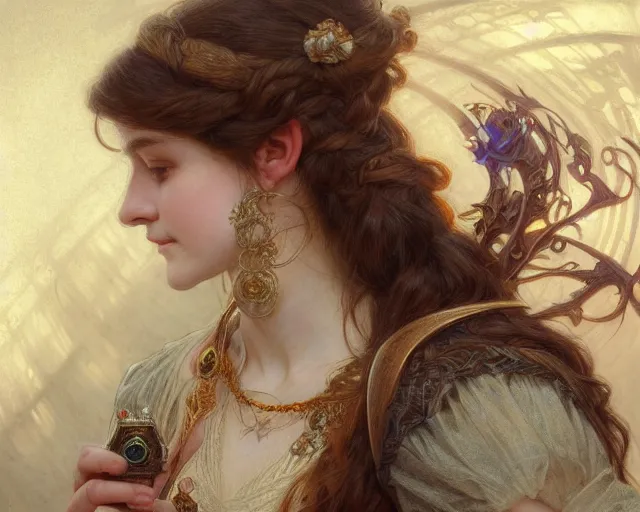 Image similar to photography of marie spartali stillman, deep focus, d & d, fantasy, intricate, elegant, highly detailed, digital painting, artstation, concept art, matte, sharp focus, illustration, hearthstone, art by artgerm and greg rutkowski and alphonse mucha