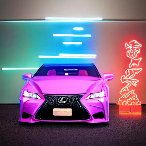 Image similar to tokyo vaporwave lexus ct 2 0 0 h origami neon signs raining, hyper realisitic