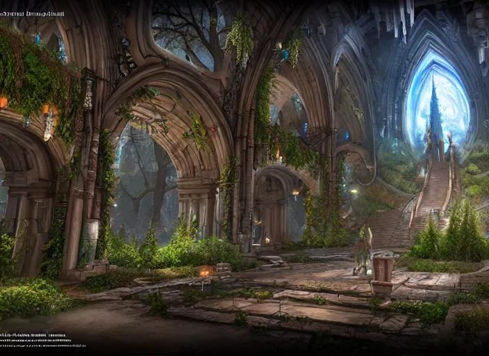 Image similar to inside a magical ethereal elven city, highly detailed, 4 k, hdr, award - winning, unreal engine 5, artstation