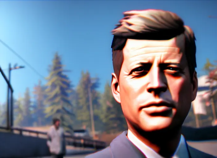 Image similar to ps 4 gameplay, john f kennedy in life is strange, unreal engine, upper body and face