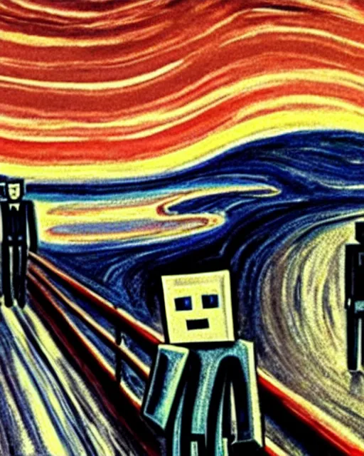 Image similar to minecraft enderman as the subject in the scream by edvard munch