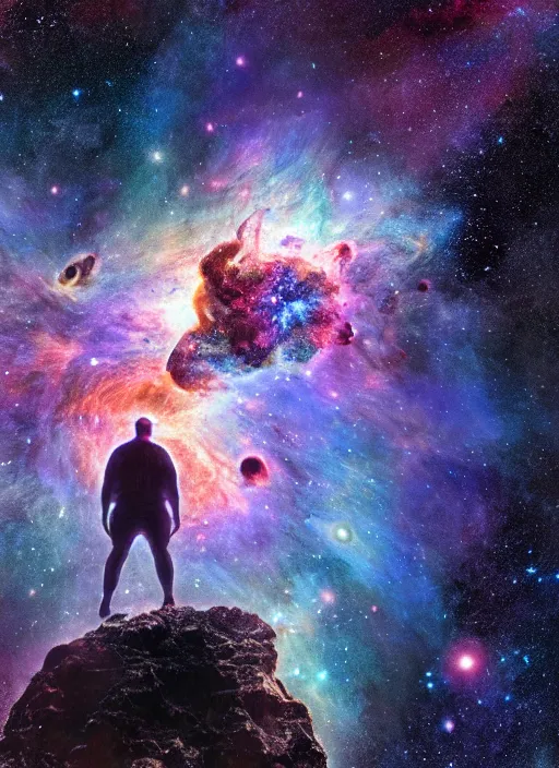 Prompt: nebula consciousness as a giant, stars surround him, interesting angle, sharp focus, 8 k high definition, insanely detailed, intricate, art by kazuya takahashi, fenghua zhong, sangsoo jeong, kevin hou