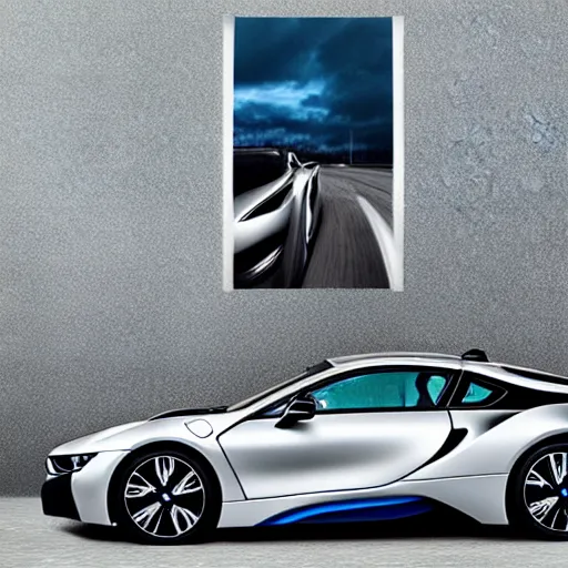 Prompt: bmw i 8 realsitic poster