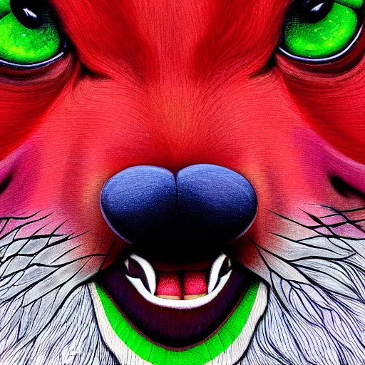 Image similar to zoomorphic a red face wolf, pepe the frog like face, digital painting, ultra sharp, by gary cook