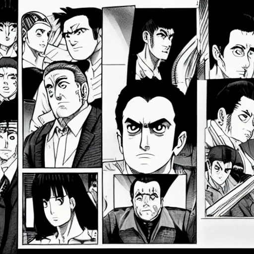 Image similar to The Sopranos created by Kishimoto pen and ink Manga panel action sequence