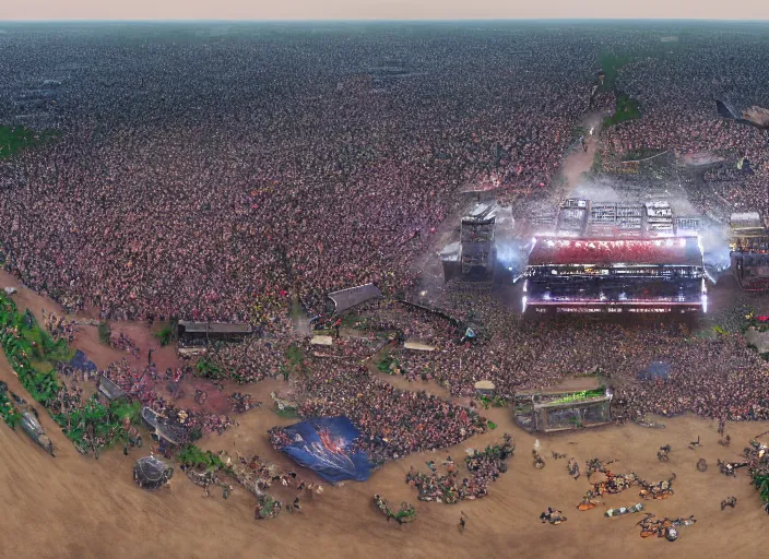 Prompt: ultra realistic, wide angle view of the mainstage of defqon 1 music festival in 2 0 5 0 by chris foss, futuristic, octane render, sharp focus cinematic lighting, dramatic perspective, highly detailed, ultra realistic, masterpiece, 4 k, 8 k
