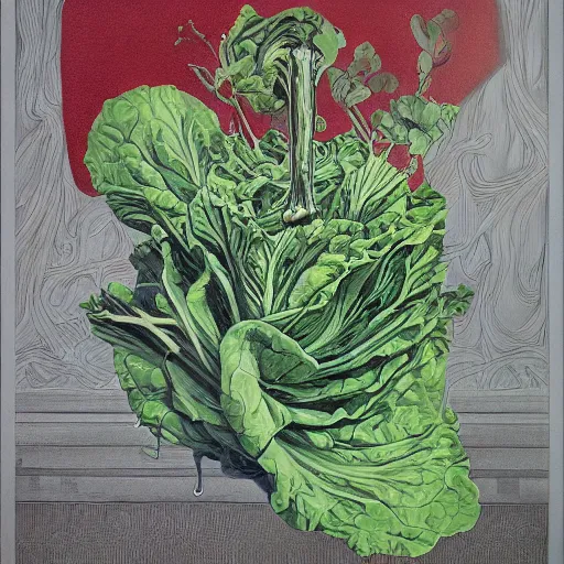 Image similar to a lettuce that is praying, an ultrafine detailed painting by james jean, behance contest winner, vanitas, angular, altermodern