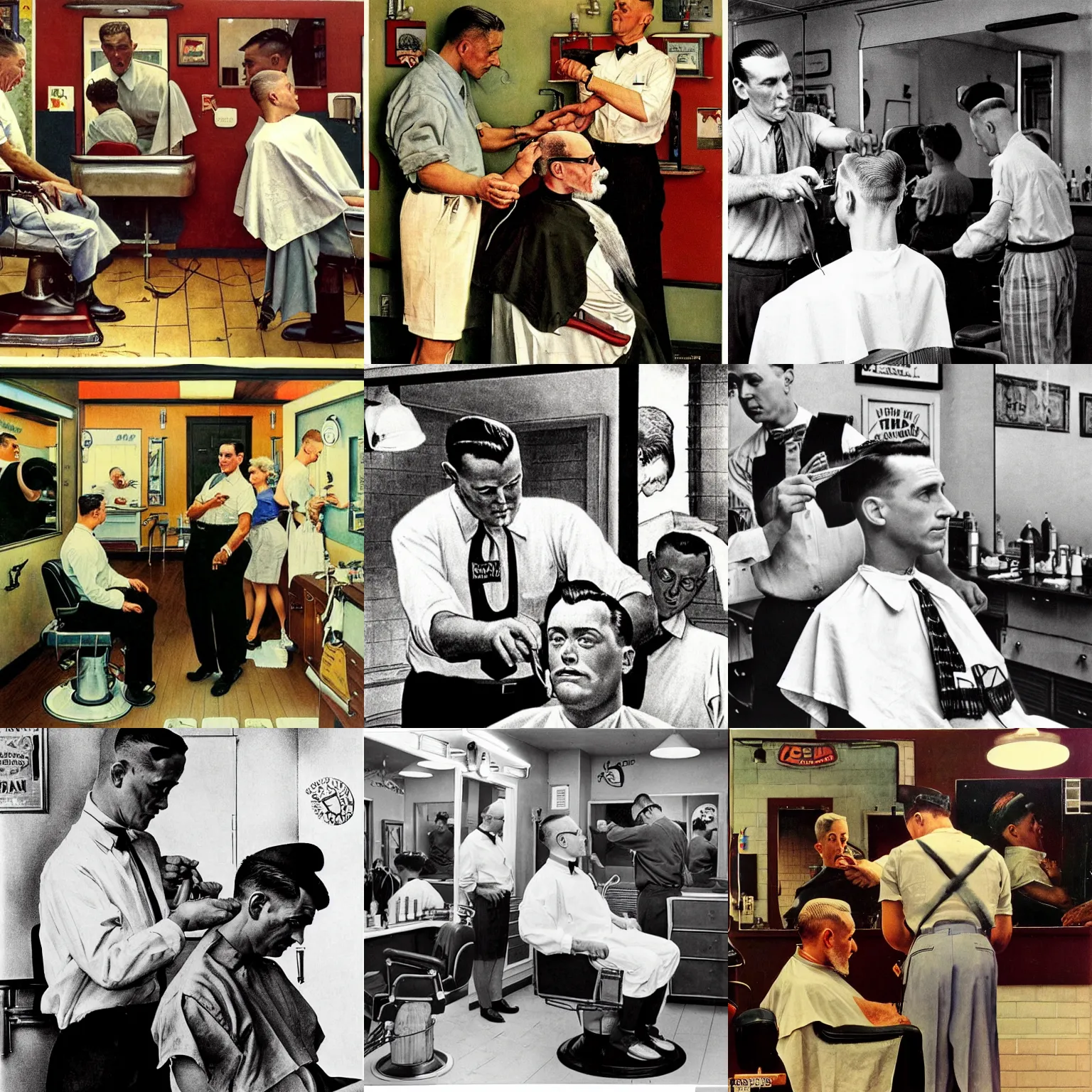 Prompt: a man getting shaved in a 1 9 5 0 s barbershop, norman rockwell