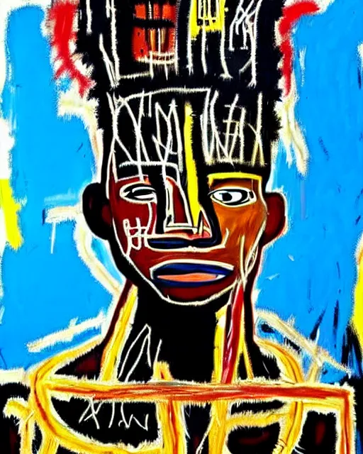 Image similar to stunning realistic portrait painting of a african warrior by jean - michel basquiat