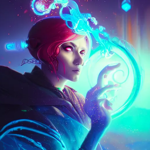 Image similar to beautiful colorful snail, magic of fire and magic of ice. occult cyberpunk, ancient futuristic, dark art, occult. by Petros Afshar, by artgerm, by Eddie Mendoza, by Peter mohrbacher, octane render, 3d, unreal engine, depth of field, bokeh, motion blur, blur
