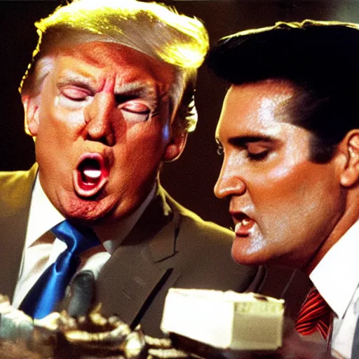 Prompt: donald trump doing cocaine with elvis presley