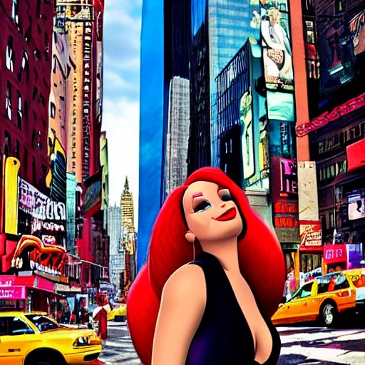 Prompt: Jessica Rabbit confused and lost in the streets of New York