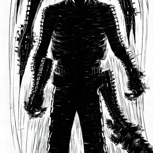 Image similar to Mr Rodgers looking sinister, by Tsutomu Nihei, highly detailed