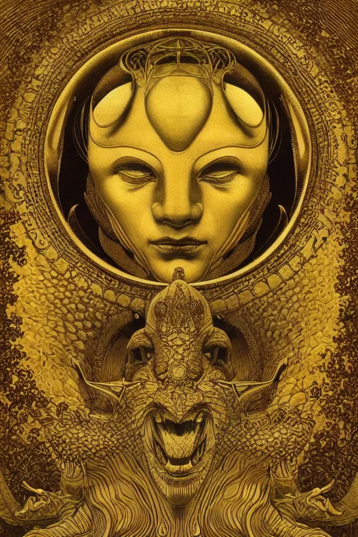 Image similar to beautiful crocodile headed god by maxfield parrish, mandala, coherent design, digital watercolor ink illustration painting, extremely dull colors, golden ratio, detailed, sharp lines, sharp focus, intricate, artgerm, gustave dore, alphonse mucha, octane render