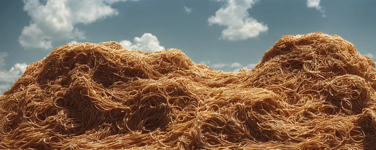 Prompt: a plane crashed into a mountain of spaghetti, world war 2, cloudy, small details, intricate, canon 5 0 mm, high detail, intricate, cinematic lighting, photography, wes anderson, film, kodachrome