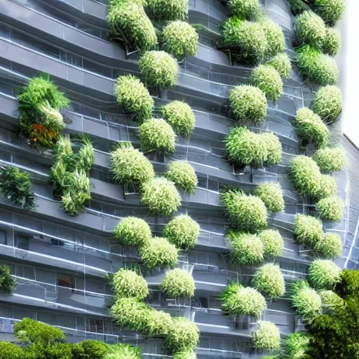 Prompt: highly detailed futuristic modern buildings with plants growing all over