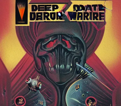 Image similar to retro dark vintage sci-fi : : 2D matte gouache book cover illustration : : deep space macabre sci-fi world