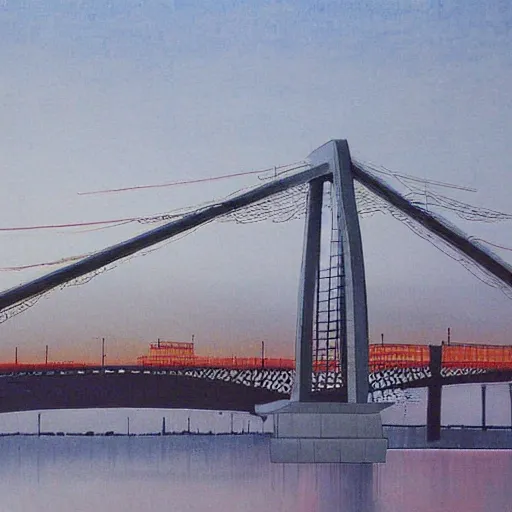 Prompt: night scene future bridge by arai yoshimune