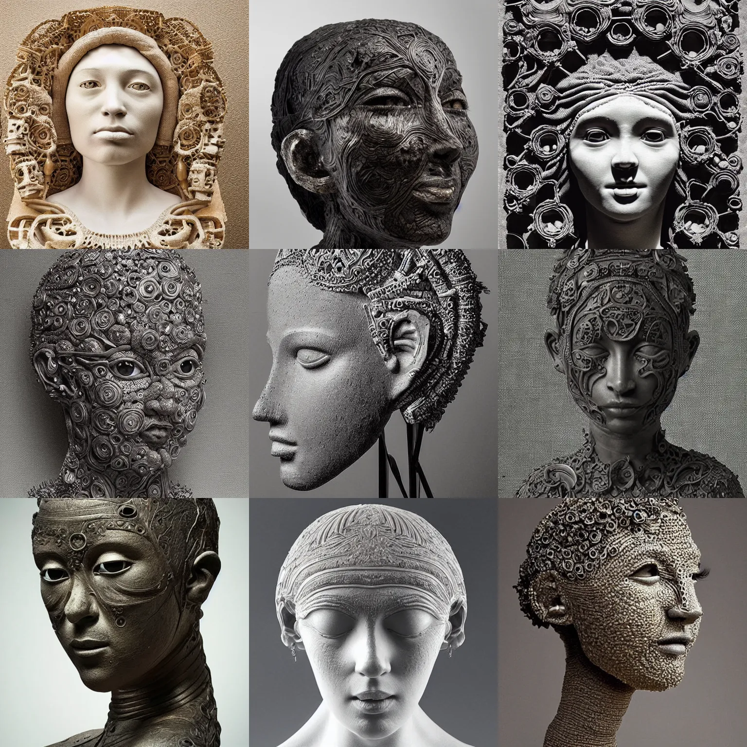 Prompt: “ an intricate and extremely detailed sculpture of a female head made of dark energy ”