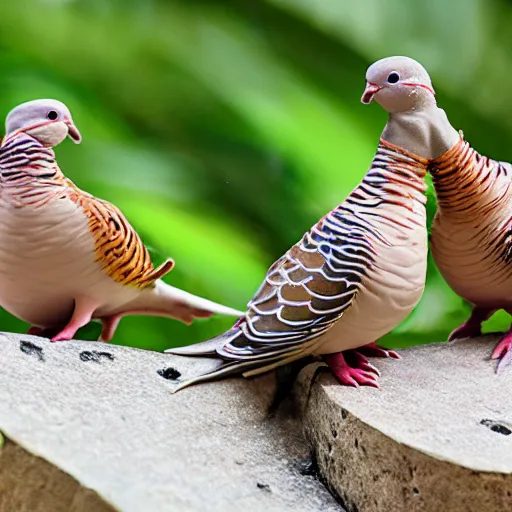 Prompt: two turtle doves and a partridge in a pear tree.