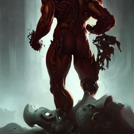 Image similar to doom, muscular male undead cyborg, muscle, fungus, painted by stanley lau, painted by greg rutkowski, painted by stanley, artgerm, masterpiece, digital art, trending on arts