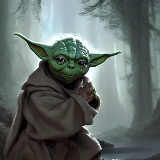 Prompt: Yoda with a mullet, matte painting by Greg Rutkowski