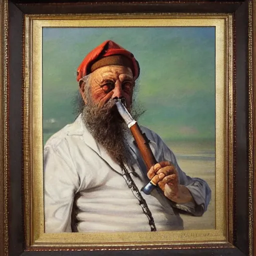 Prompt: painting of sailor hobo hyperrealism vasily vereshchagin with smoking pipe