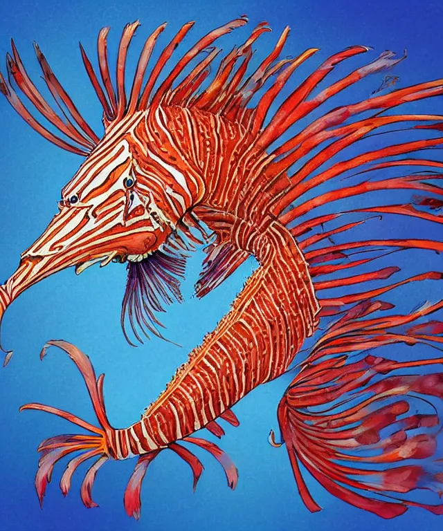 Image similar to the uneducated female anthropomorphic lionfish student. in the style of jean giraud in the style of moebius trending on artstation deviantart pinterest photorealistic hd 8 k highlights and shadow detailed high resolution