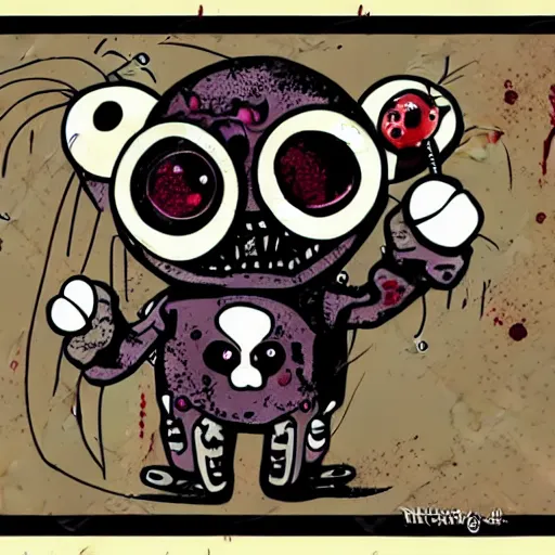 Prompt: grunge cartoon drawing of a teddy bear with bloody eyes by - invader zim, loony toons style, horror theme, detailed, elegant, intricate