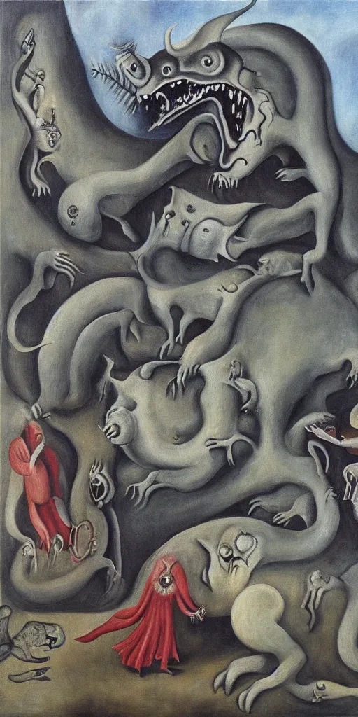 Image similar to the ferocious beast known as the Tarasque, 8k, surreal oil painting by Leonora Carrington