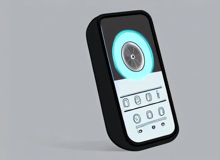 Image similar to futuristic smart phone designed by Dieter Rams, front view, cad photoshop concept, digital art, illustration