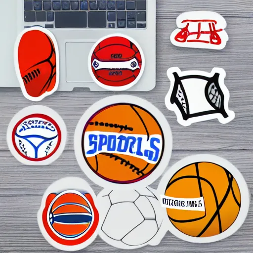 Prompt: Sports themed stickers, sports balls, sticker collection