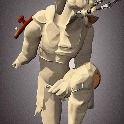 Prompt: a stylized image of a creature with a sword, a character portrait by Michelangelo, polycount, antipodeans, low poly, y2k aesthetic, ps1 graphics