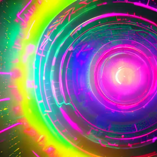 Prompt: stargate, swirling portal, neon colors, alien mechanics, futuristic background