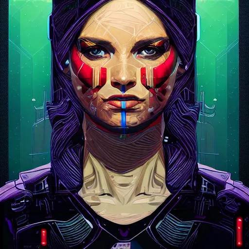 Image similar to a portrait of a female android, by Dan Mumford and Sandra Chevrier, 4k