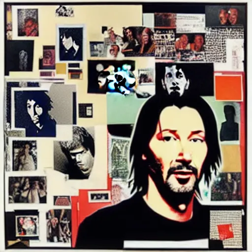 Image similar to portrait of keanu leaves, paper collage, kurt schwitters, richard hamilton, joe webb, chambliss giobbi, lynn skordal, derek gores, barbara kruger, jacques villegle.