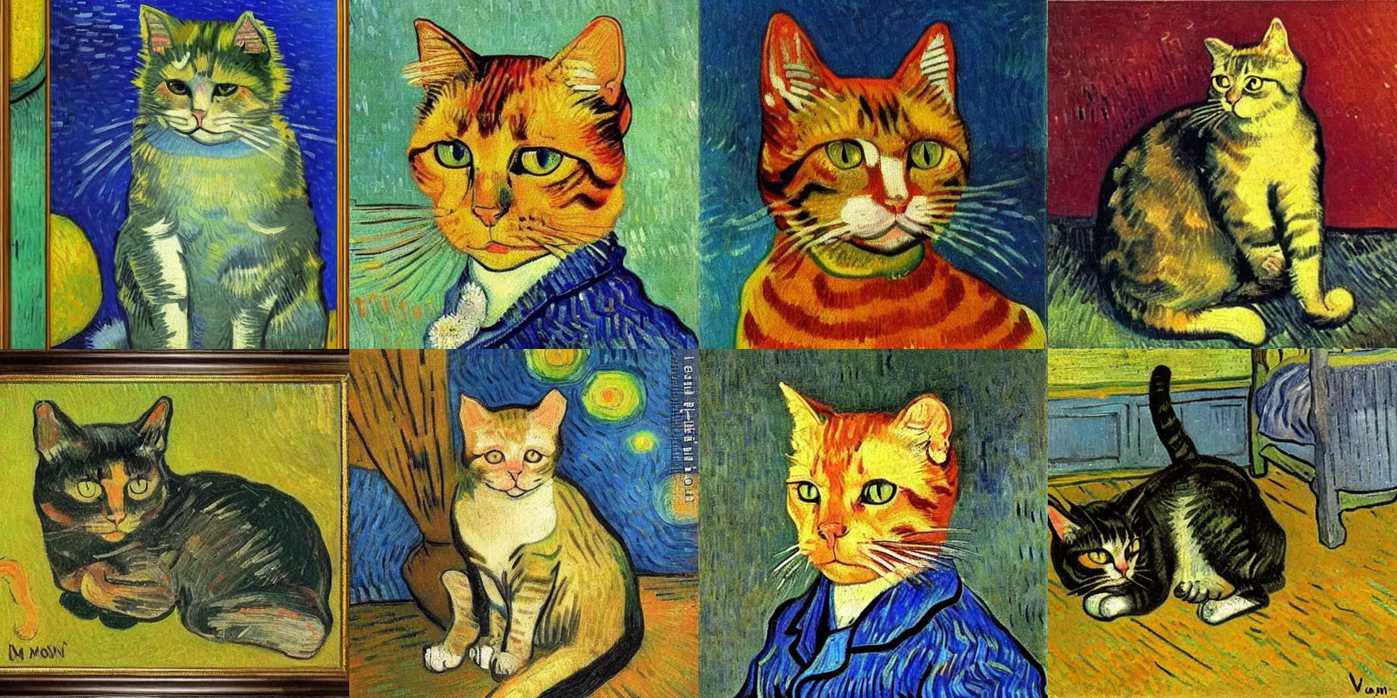 Prompt: mon mon cat by van gogh, oil panting on canvas