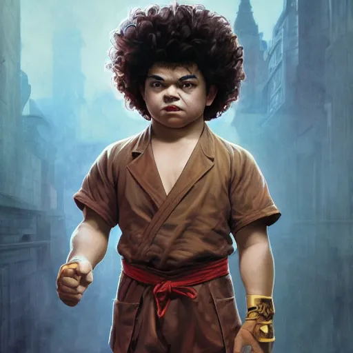 Image similar to gaten matarazzo as e. honda from street fighter, ultra realistic, concept art, intricate details, eerie, highly detailed, photorealistic, octane render, 8 k, unreal engine. art by artgerm and greg rutkowski and magali villeneuve and alphonse mucha