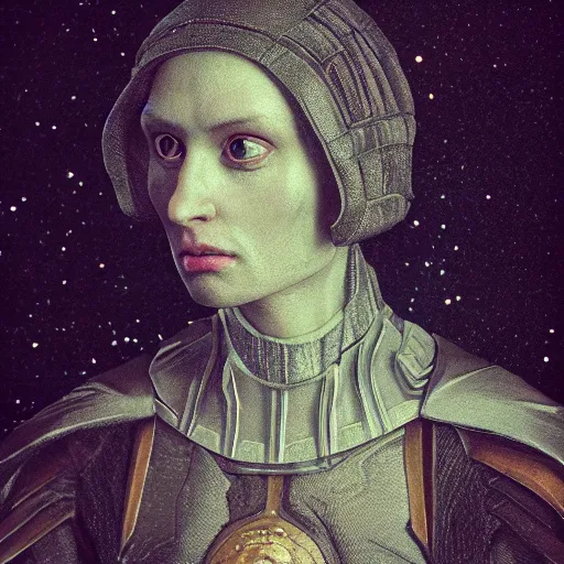 Image similar to portrait of an unknown creature, renaissance style, star wars character, volumetric lights, symmetry, headpiece, trending on artstation, sharp focus, leica, studio photo, intricate details, highly detailed