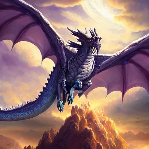 Prompt: giant dragon flying in the sky, epic fantasy style art, galaxy theme, by Greg Rutkowski, hearthstone style art, 54% artistic