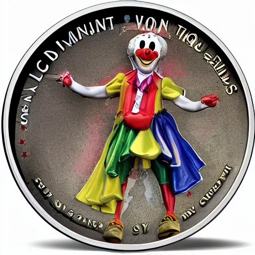 Image similar to The money of clowns coin, photo realistic, highly-detailed, award-winning