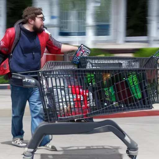 Prompt: Photo of Drachenlord going to the store