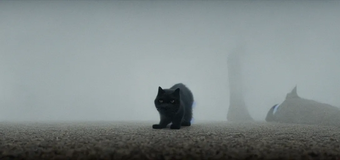 Image similar to an cat in the shape of a skull, foggy, cinematic shot, photo still from movie by denis villeneuve, wayne barlowe