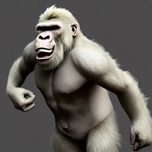 Prompt: angry old tough rough looking albino gorilla. scars, scary, gruffness, interesting 3 d character concept by square enix, in the style of league of legends, hyper detailed, character modeling, cinematic, final fantasy, video game character concept, ray tracing, fur details, maya, c 4 d