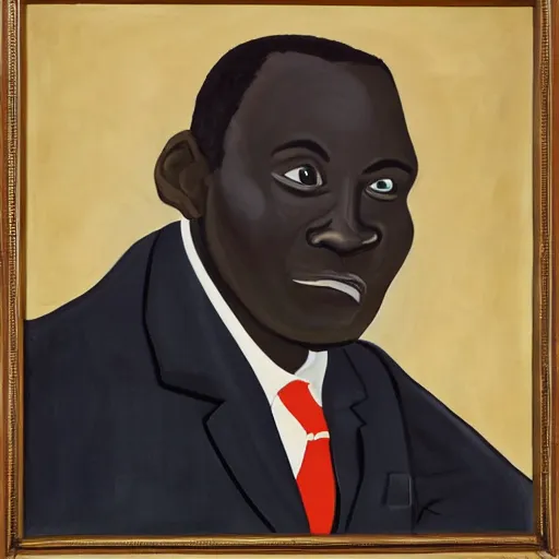 Prompt: a painting of a fatherly, aquiline nose, wide forehead, round face, XXL , loving, caring, generous, ever-present, humble, wise elder from Kenya with a friendly expression in a suit by Kara Walker . Fatherly/daddy, focused, loving, leader, relaxed,. ethereal lights, details, smooth, sharp focus, illustration, realistic, cinematic, artstation, award winning, rgb , unreal engine, octane render, cinematic light, macro, depth of field, blur, red light and clouds from the back, highly detailed epic cinematic concept art CG render made in Maya, Blender and Photoshop, octane render, excellent composition, dynamic dramatic cinematic lighting, aesthetic, very inspirational, arthouse.