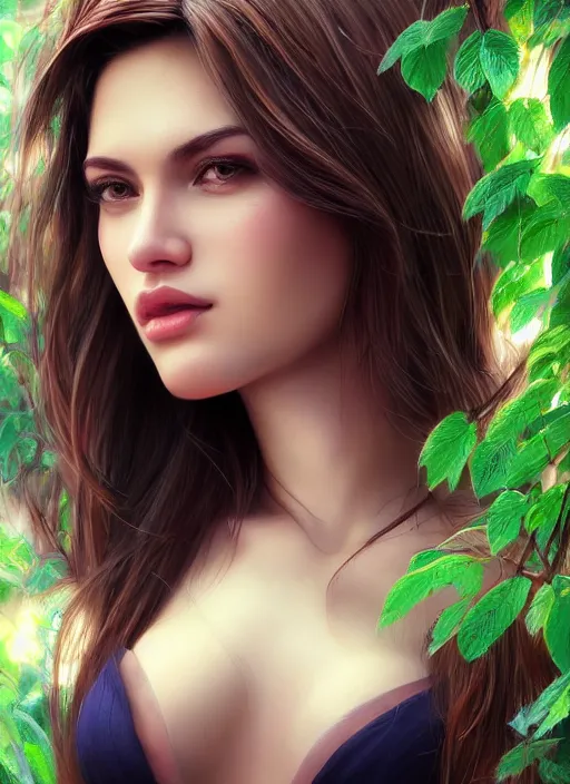 Image similar to photo of a gorgeous female in the style of stefan kostic, realistic, half body shot, sharp focus, 8 k high definition, insanely detailed, intricate, elegant, art by stanley lau and artgerm, extreme bokeh foliage